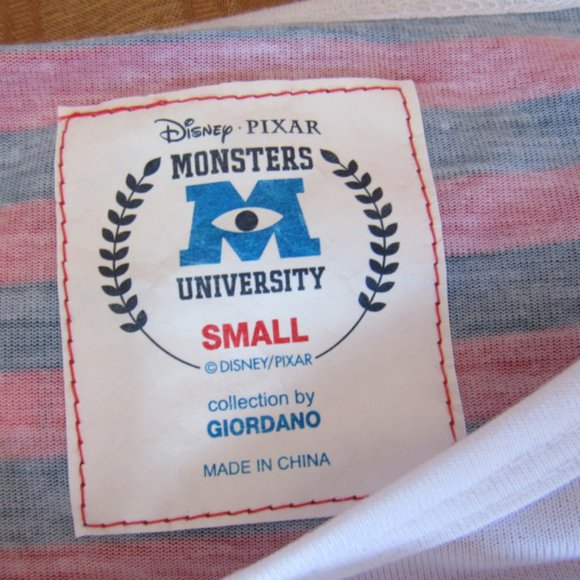 New Disney Pixar Monsters University Graphic T shirt,Small, White/Red - Picture 3 of 6